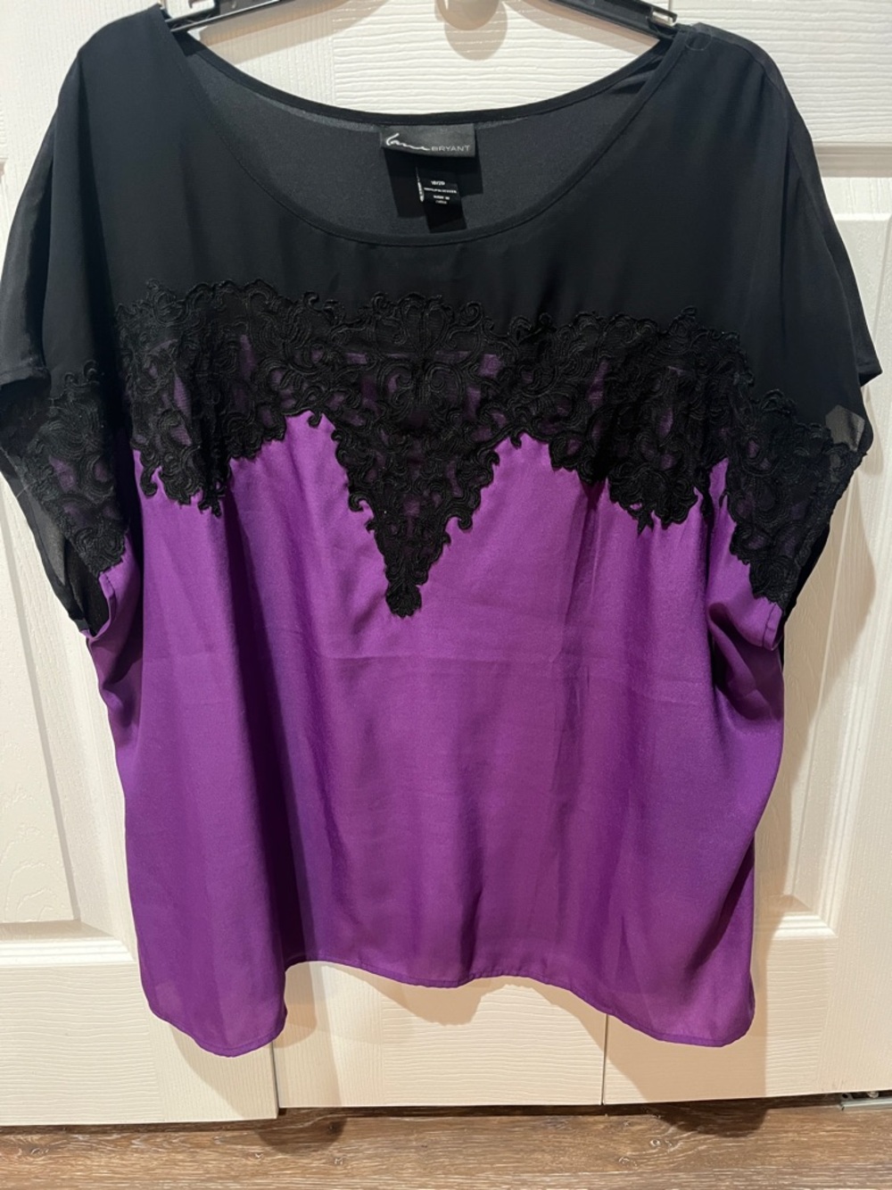 Lane Bryant Black and Purple Lace Accent Blouse